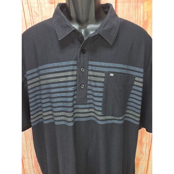 Travis Mathew XXL Mens Polo Shirt Black Striped Pima Cotton Blend Slim Fit - Picture 3 of 8